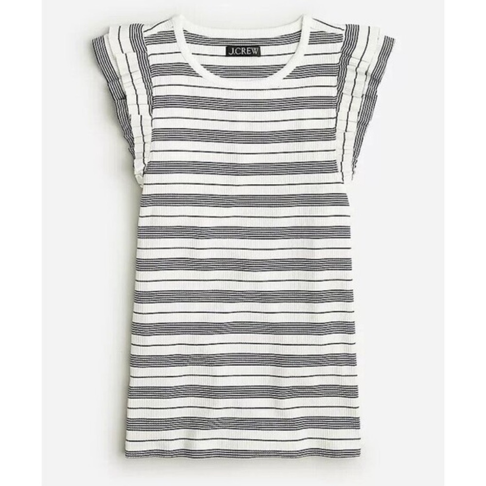 J.‎ Crew Vintage Rib Ruffle-Sleeve Shirt in Stripe Black/White size small